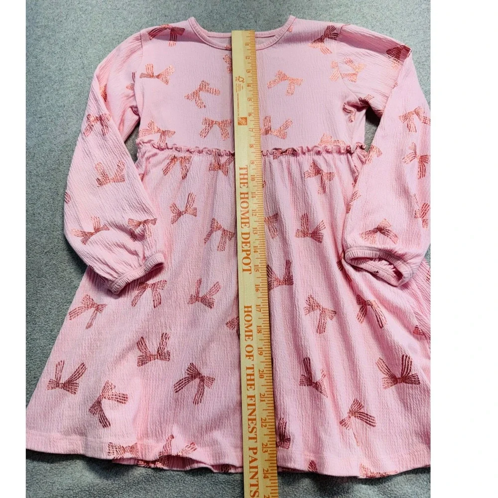 Crewcuts J Crew Girls Size 8 Pink Metallic Bow Print Long Sleeve Dress School